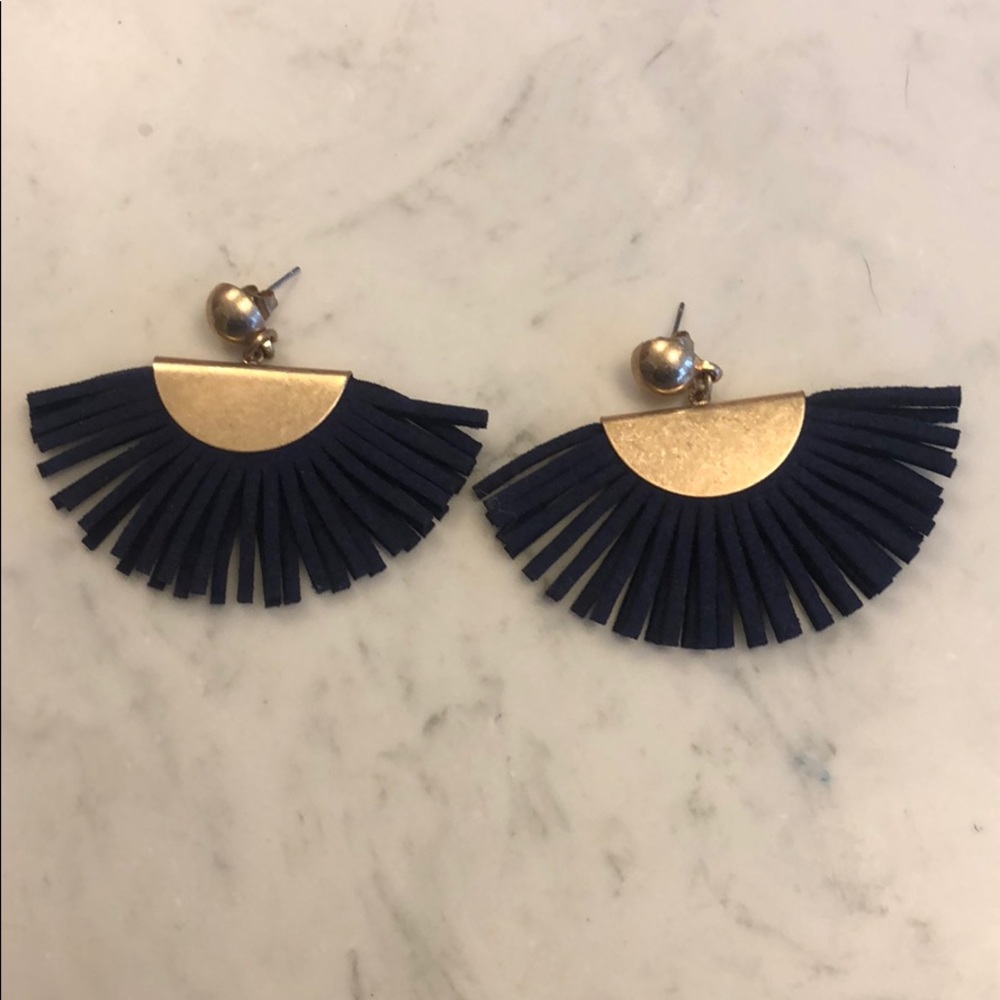 Gold & Navy Fan Fringe Earrings - Women Jewelry